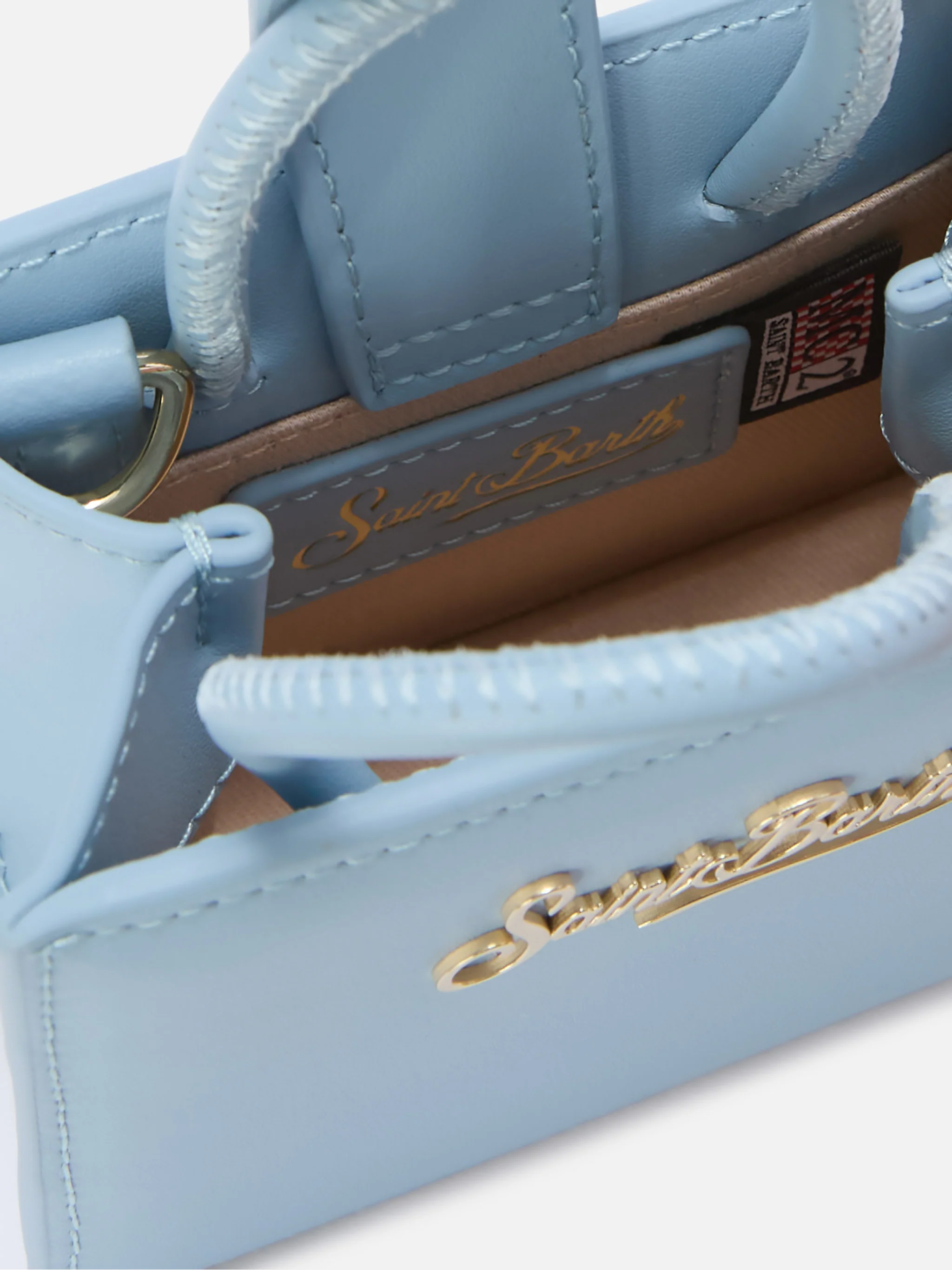 Structured Shop micro bag in light blue smooth leather with metal tag - Image 8
