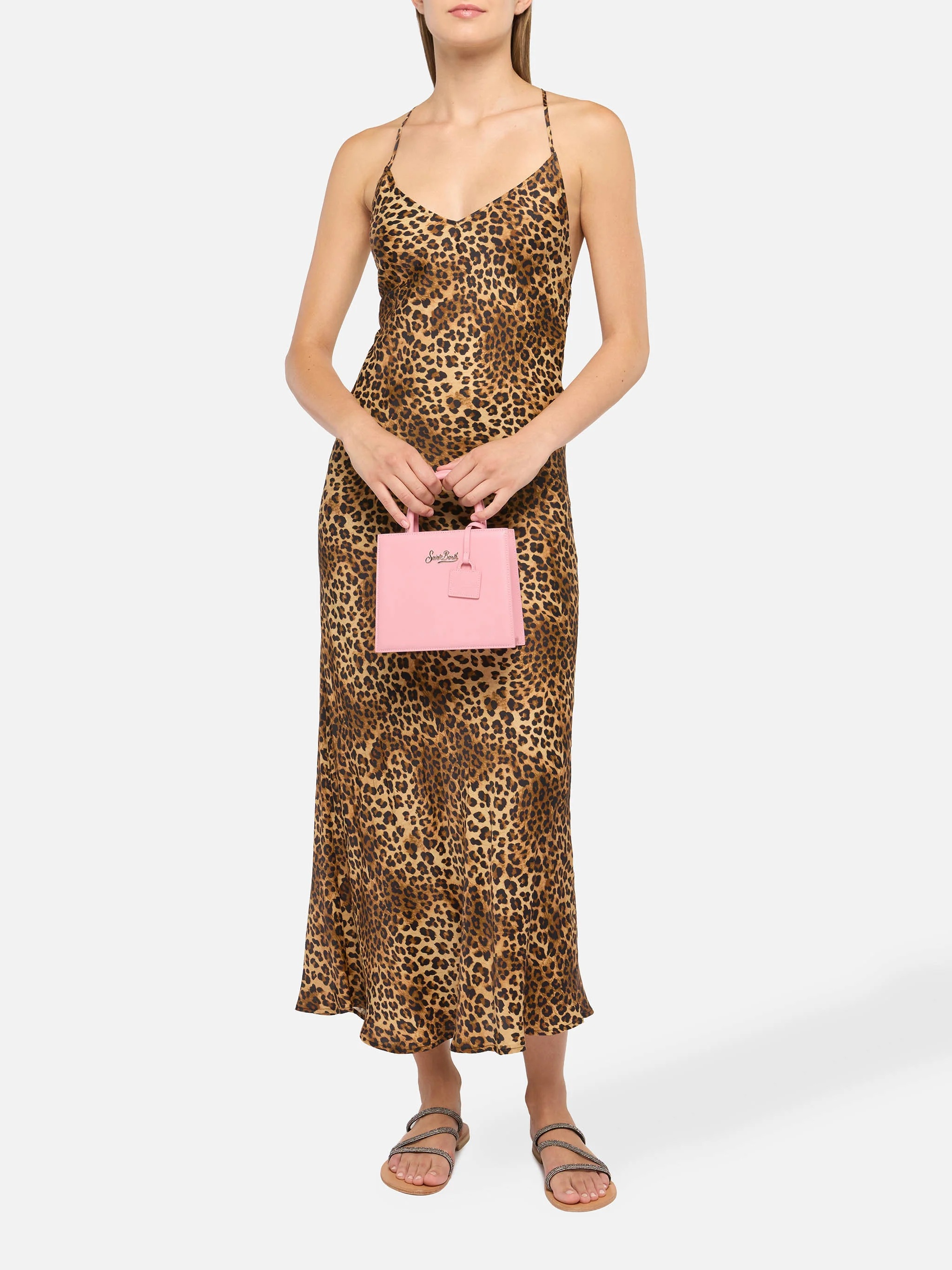 Structured Shop mini bag in pink smooth leather with metal tag - Image 2