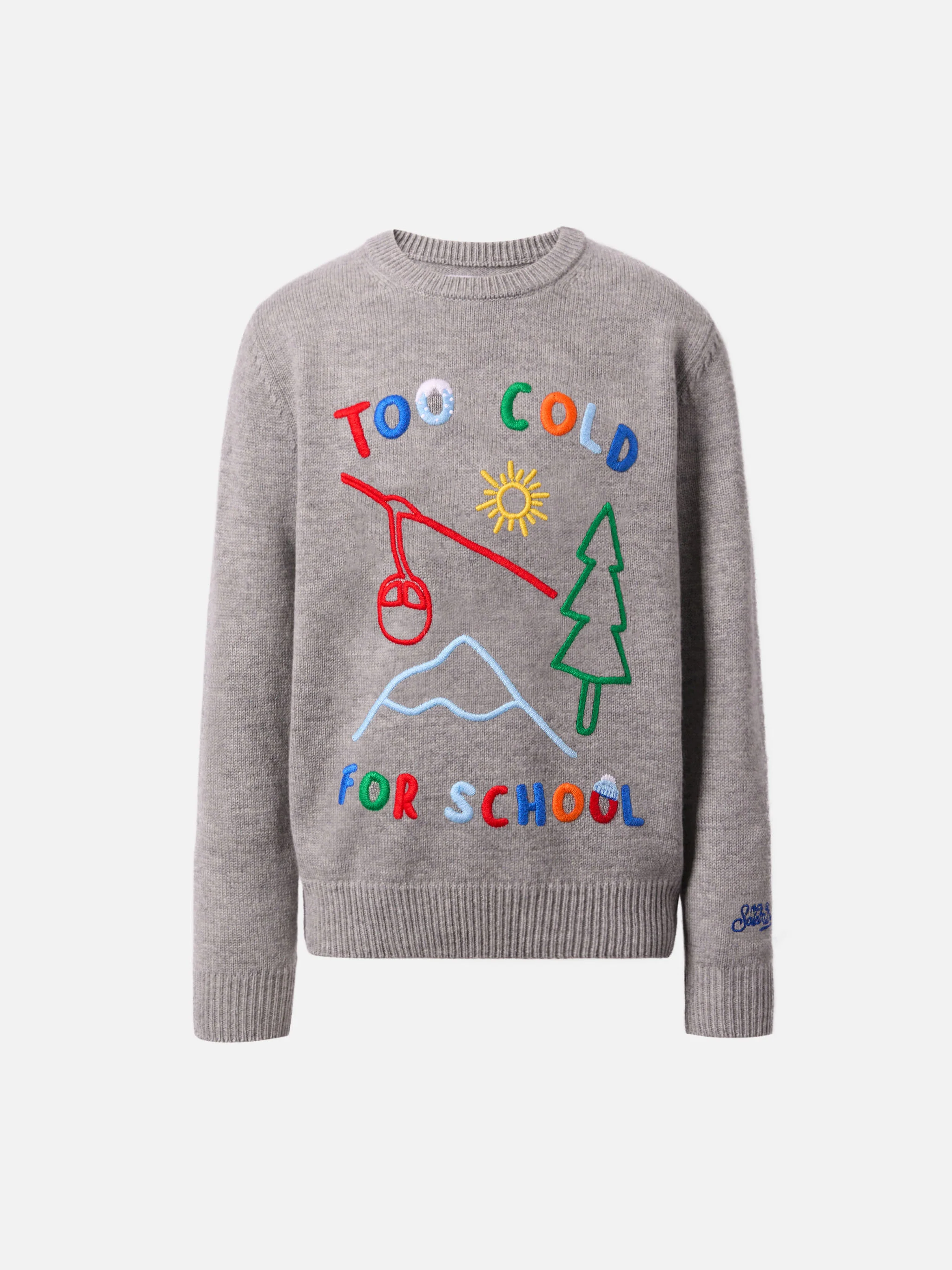 Crewneck Douglas in cashmere blend with Too Cold for School embroidery