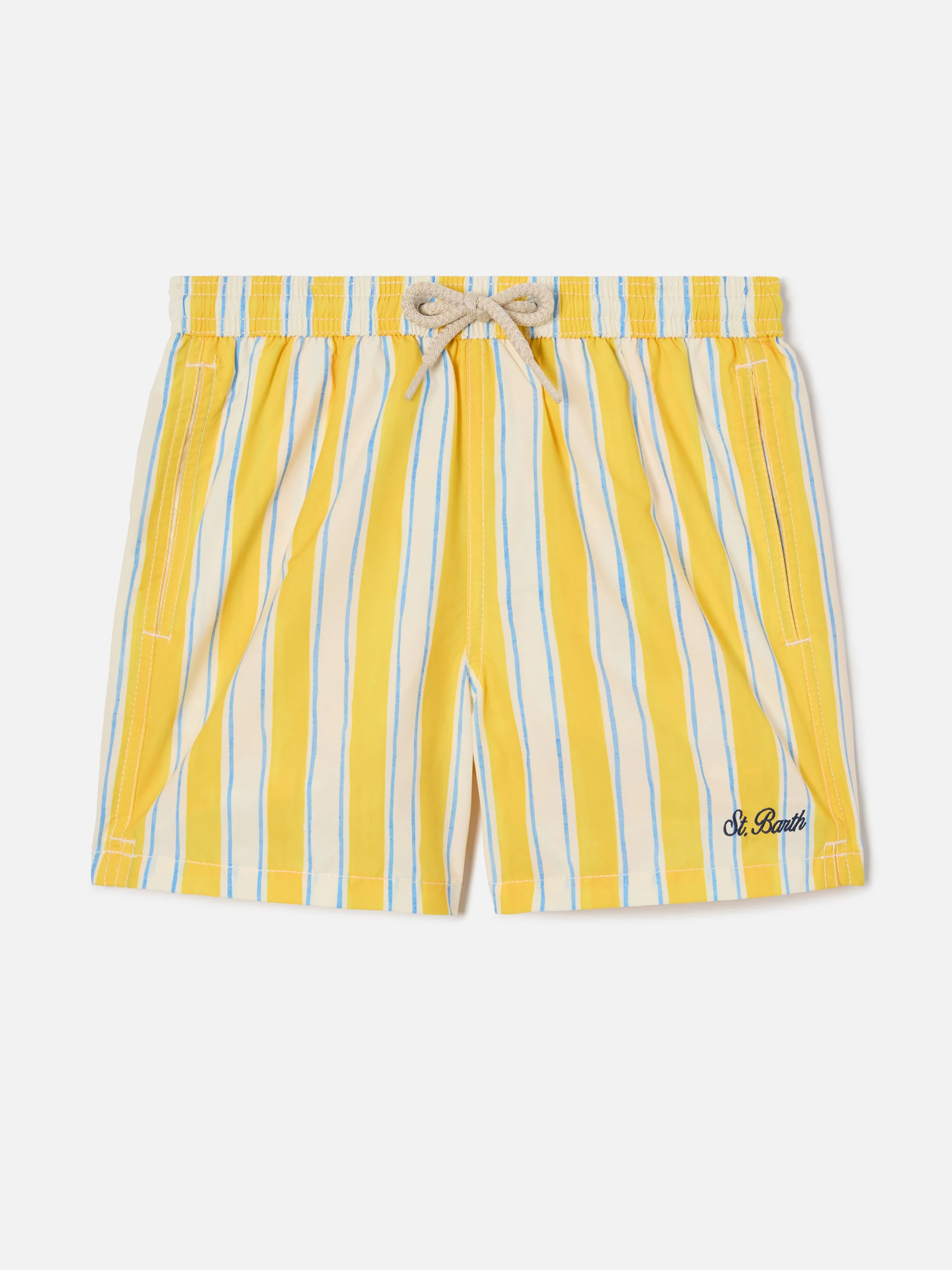 Syros Jr swim shorts striped with St. Barth embroidery