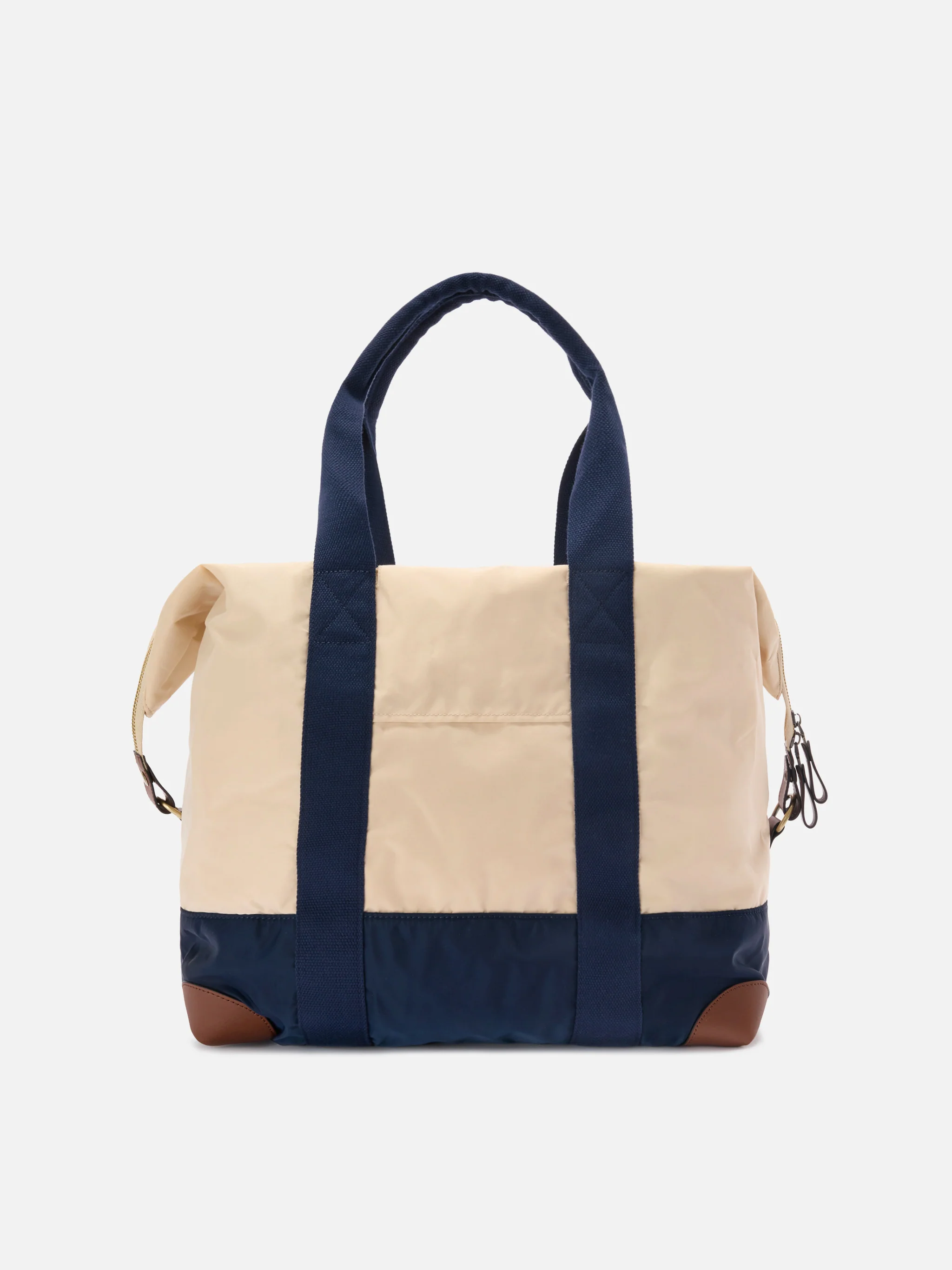 Travel Bag cream and blue nylon weekender with embroidered logo - Image 4