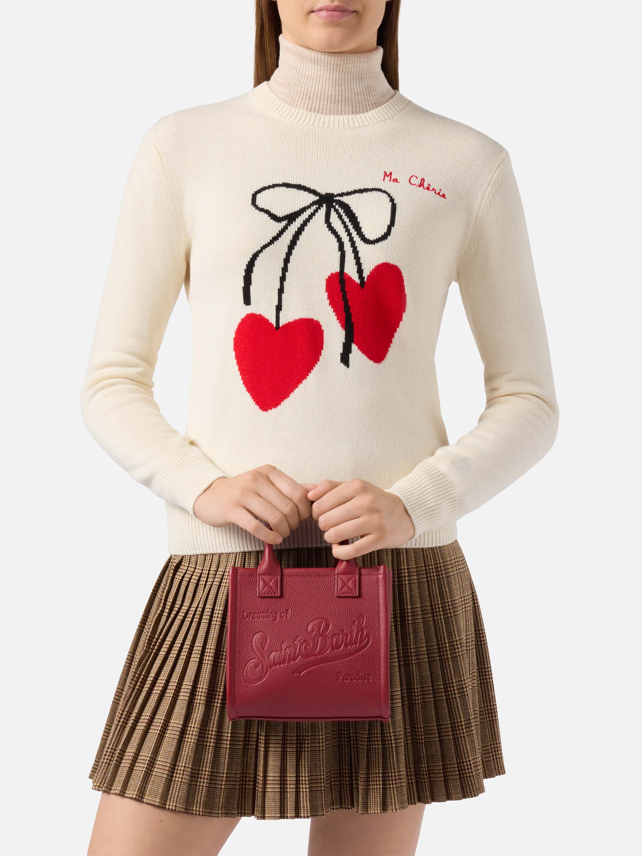 Vanity Bag Mini Shoulder Bag in burgundy hammered leather - Image 2