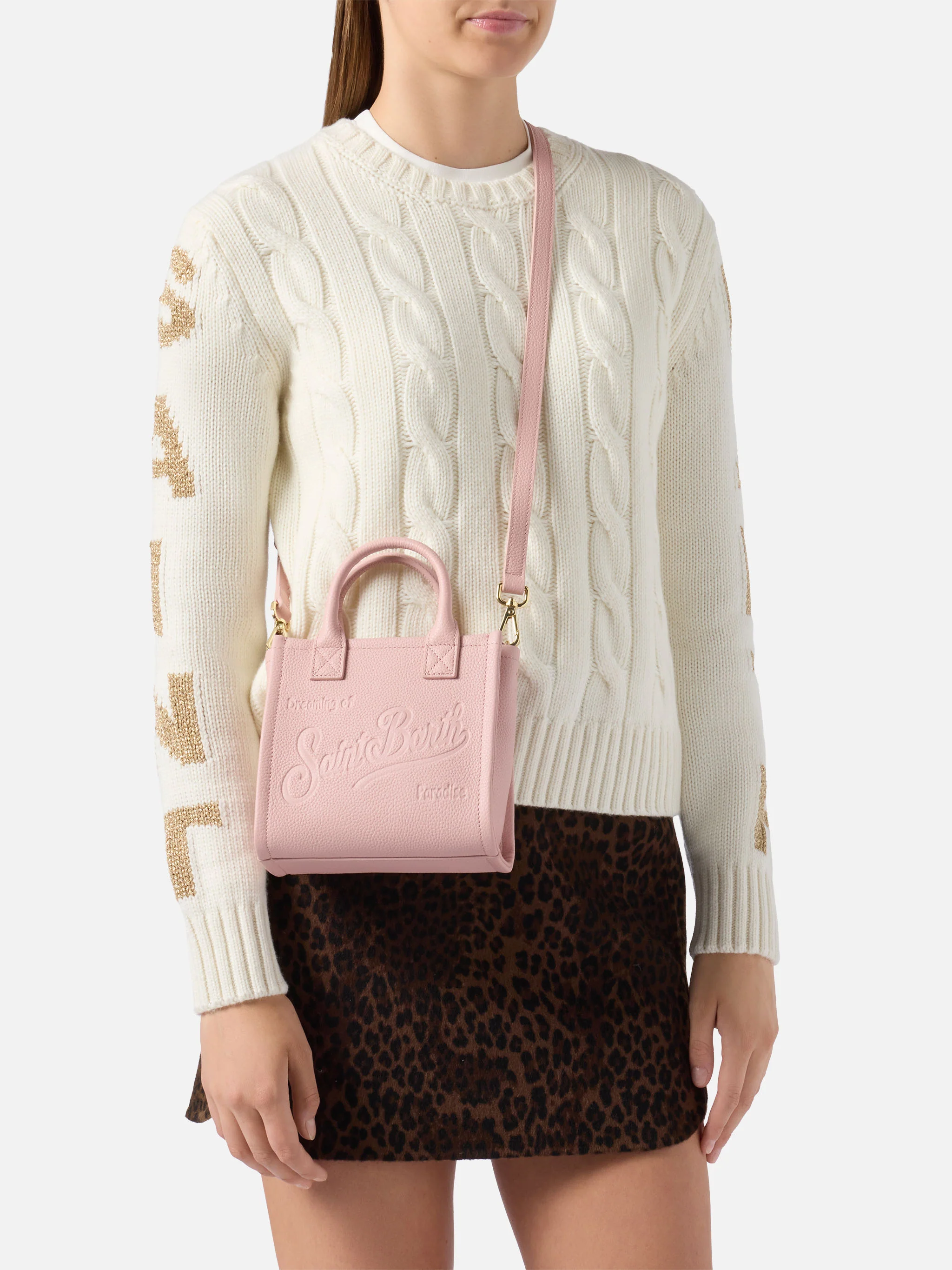Vanity Bag Mini Shoulder Bag in pink hammered leather - Image 2