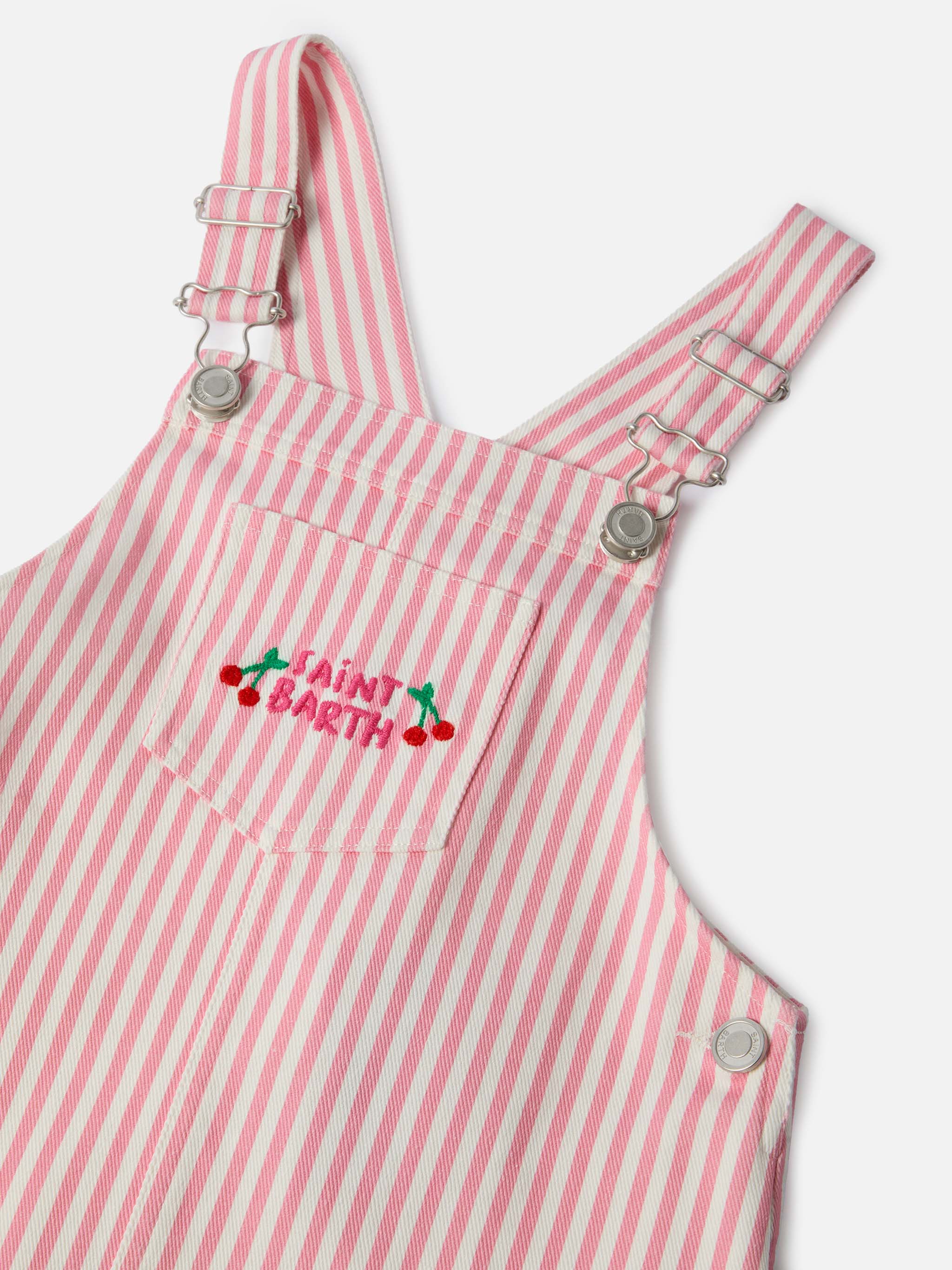 Pink striped denim pinafore dress Tecla Jr with embroidery - Image 3