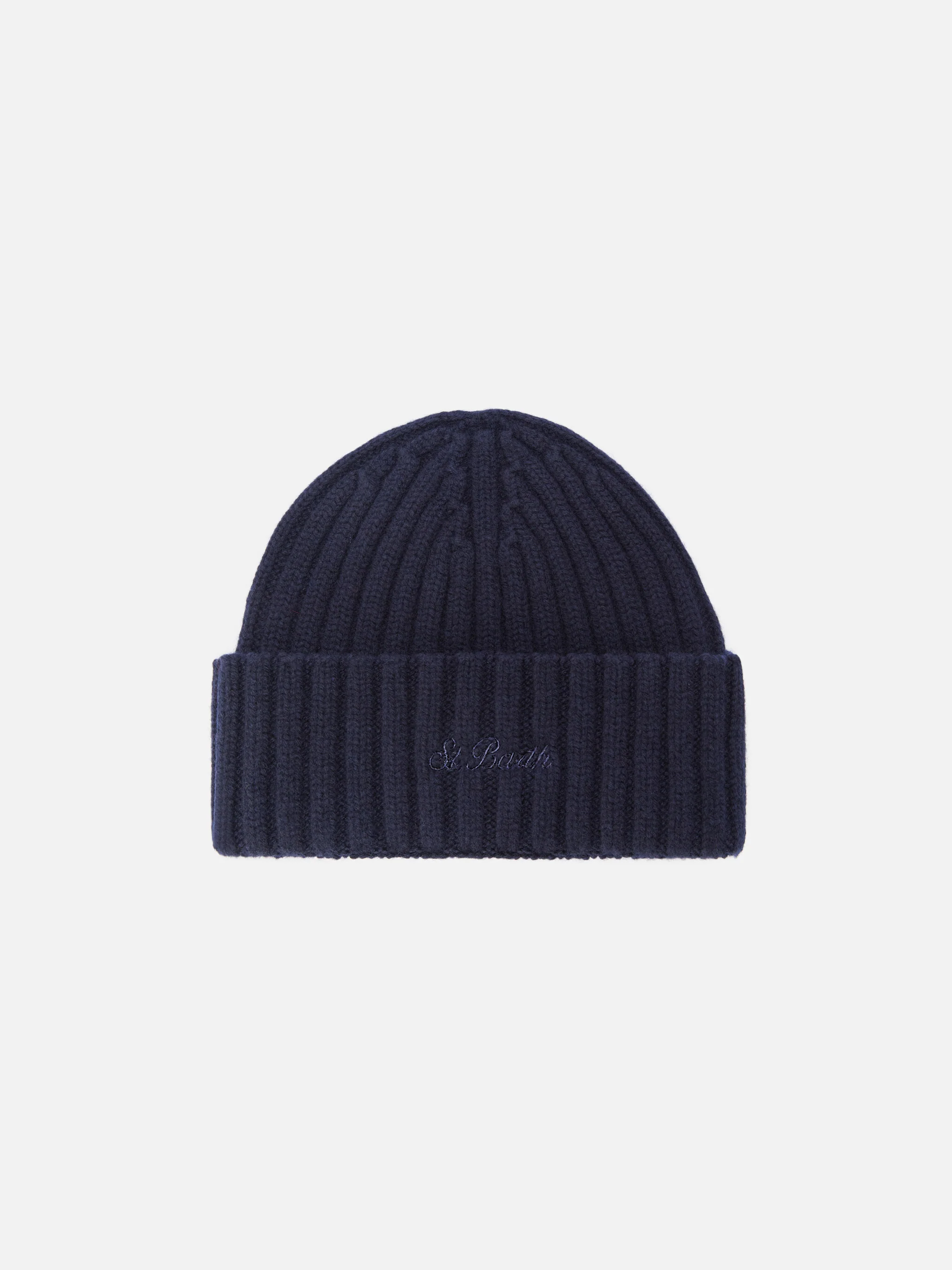 Wengen beanie in navy blue wool with St. Barth embroidery on the turn-up