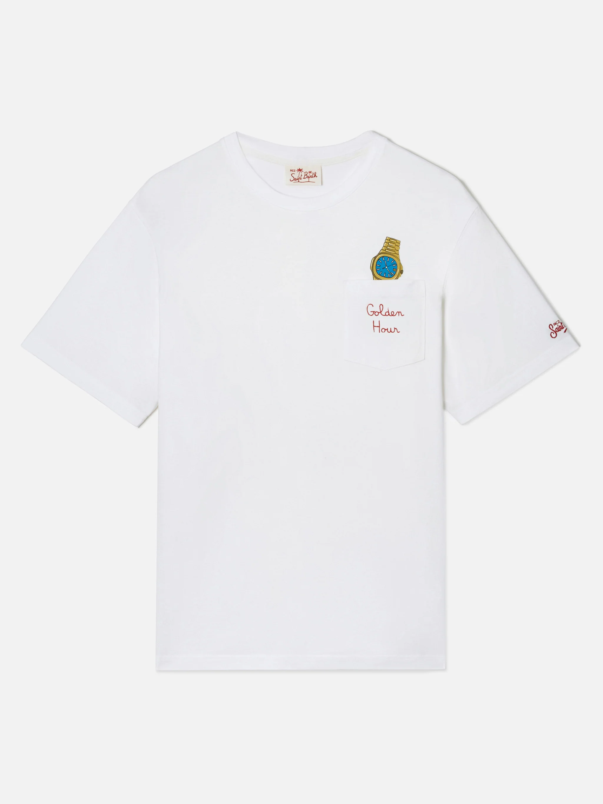 White Austin t-shirt with watch and Golden Hour embroidery - Image 5