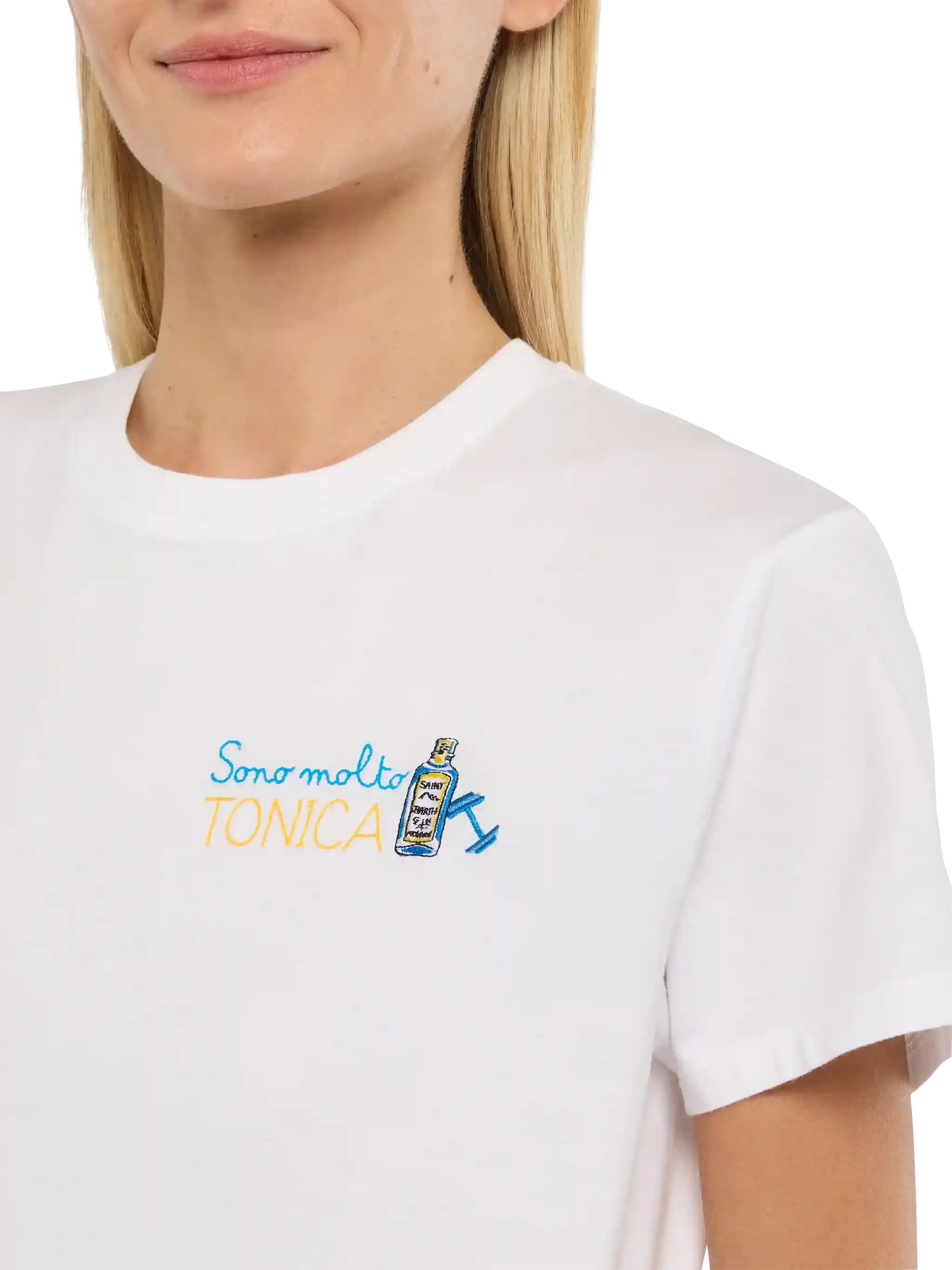 White Emilie T-shirt with Sono molto Tonica embroidery