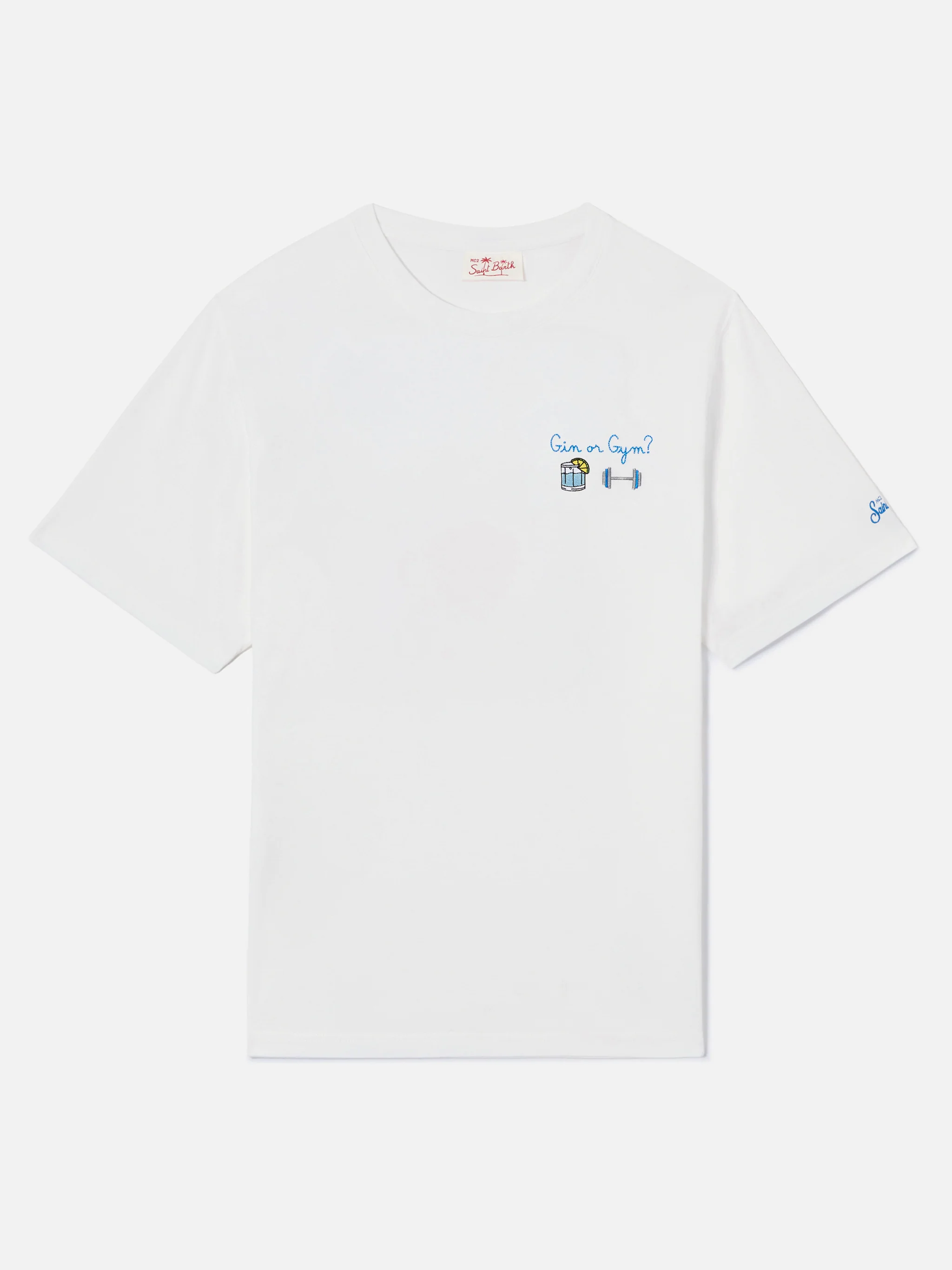White Portofino T-shirt with Gin Or Gym? embroidery - Image 4