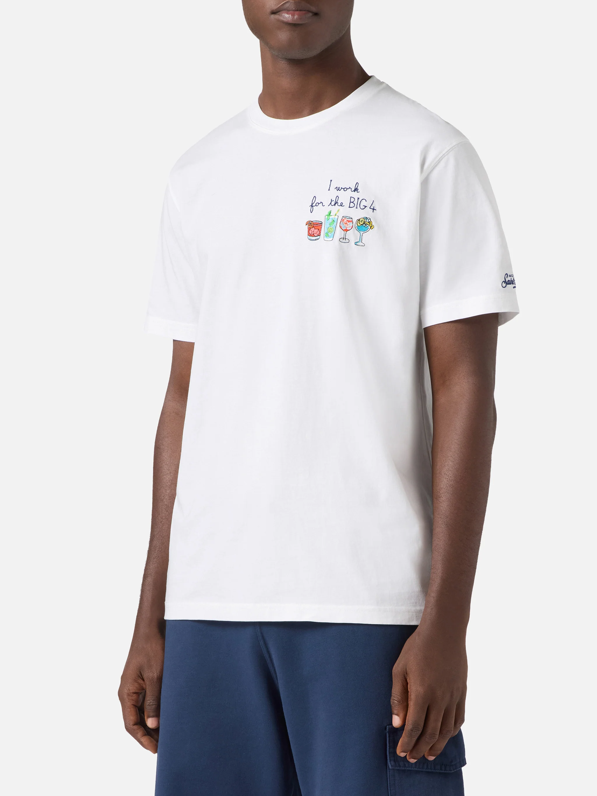White Portofino T-shirt with I Work For The Big 4 embroidery - Image 2