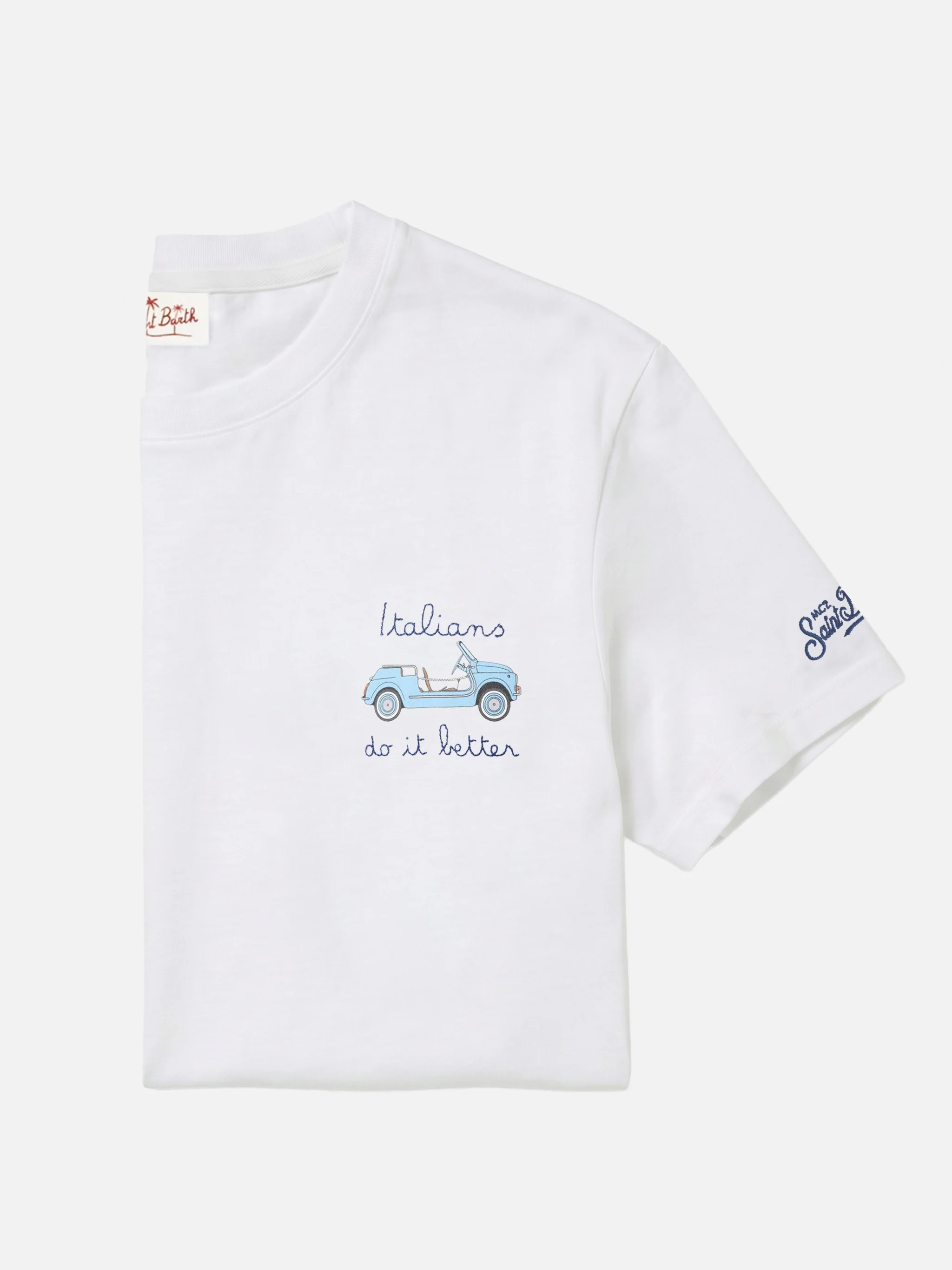 White Portofino T-shirt with Italians Do It Better embroidery