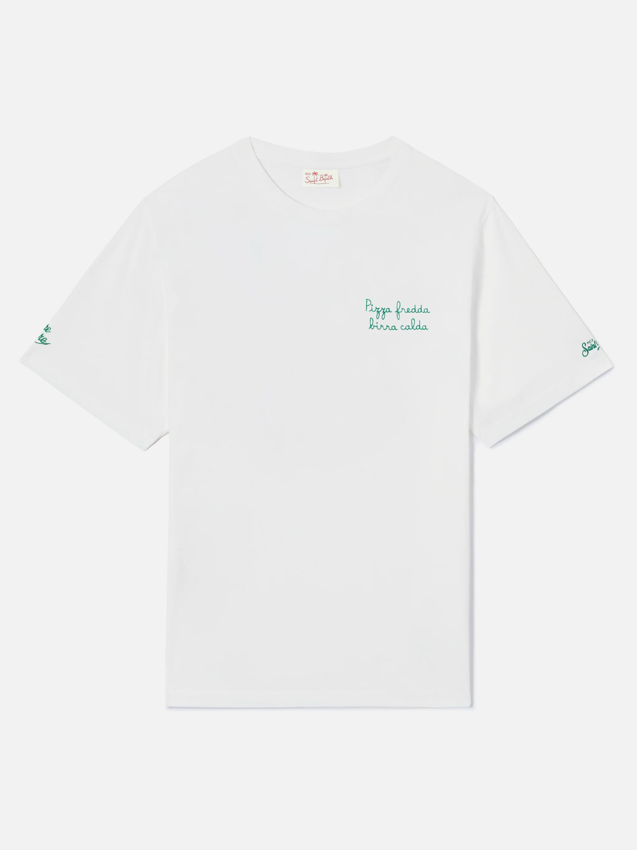 White Portofino T-shirt with Pizza Fredda Birra Calda embroidery - Image 4