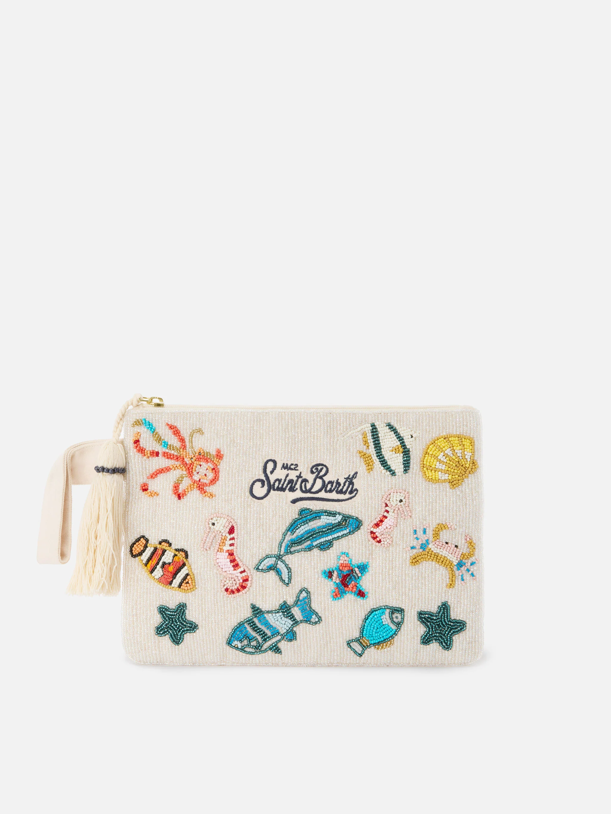 White Pouch Pearl with beaded marine motifs