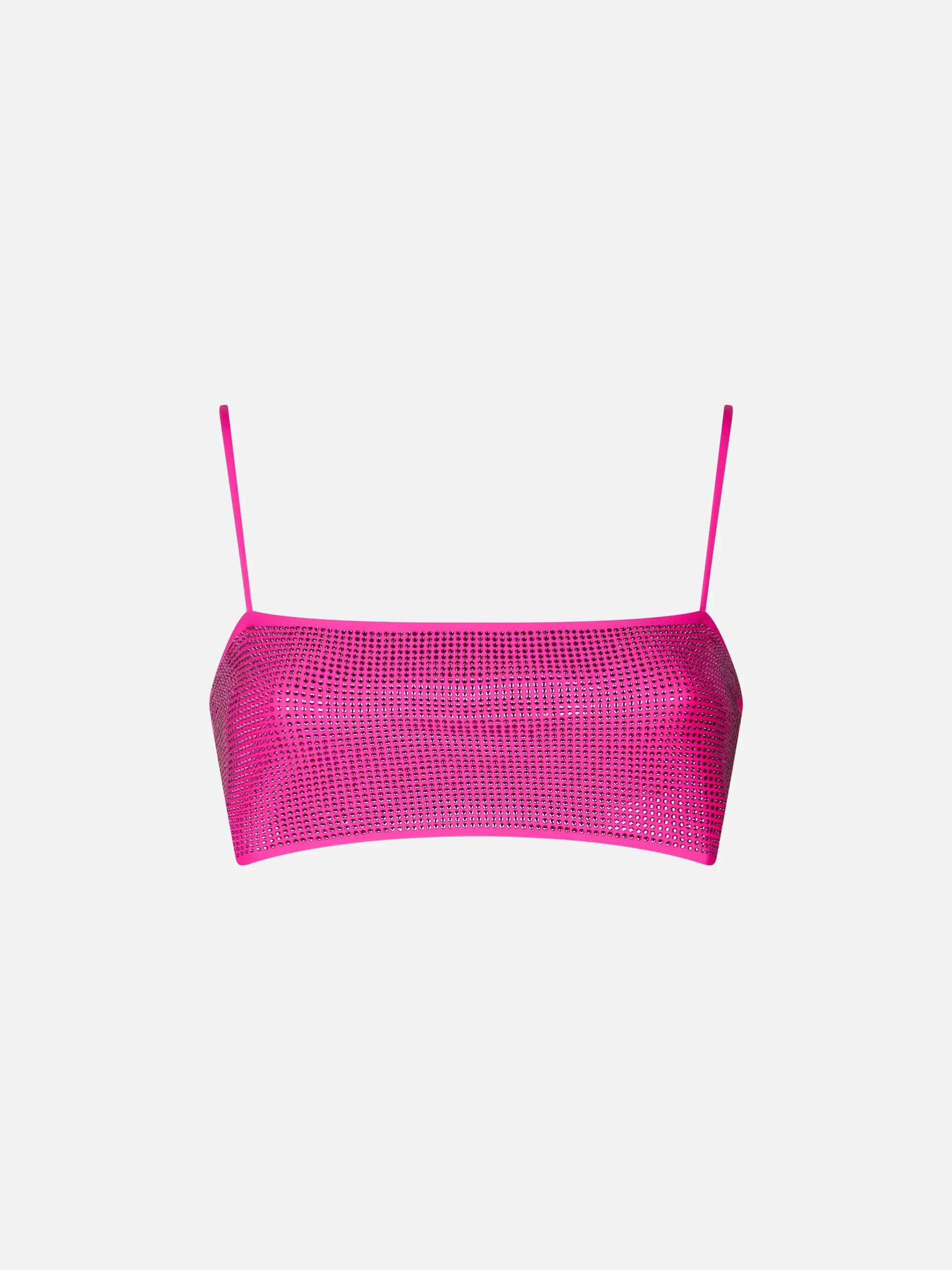 Fuchsia Athena bandeau bikini top with rhinestones
