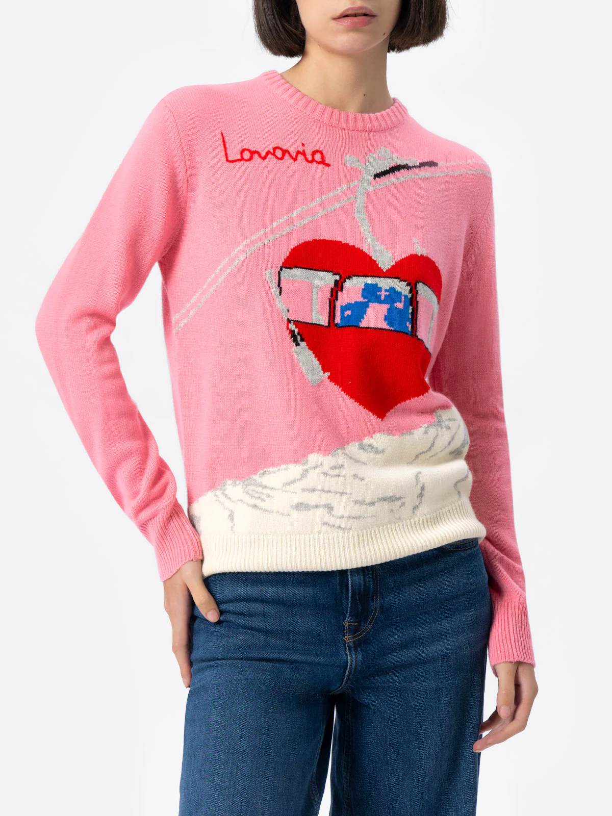 Maglia New Queen in misto cashmere con jacquard postcard