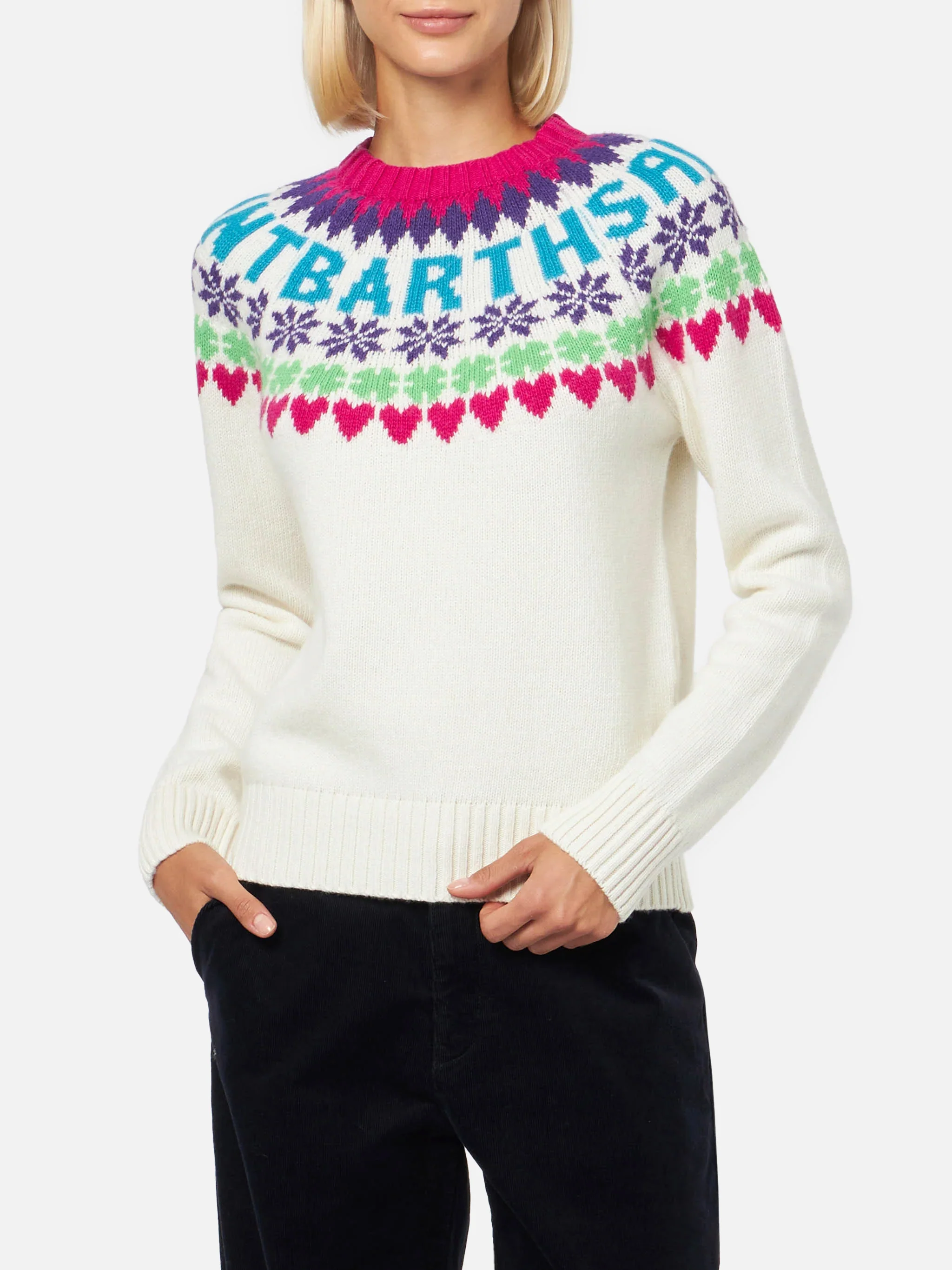 New Queen Nordic white Fair Isle jacquard sweater