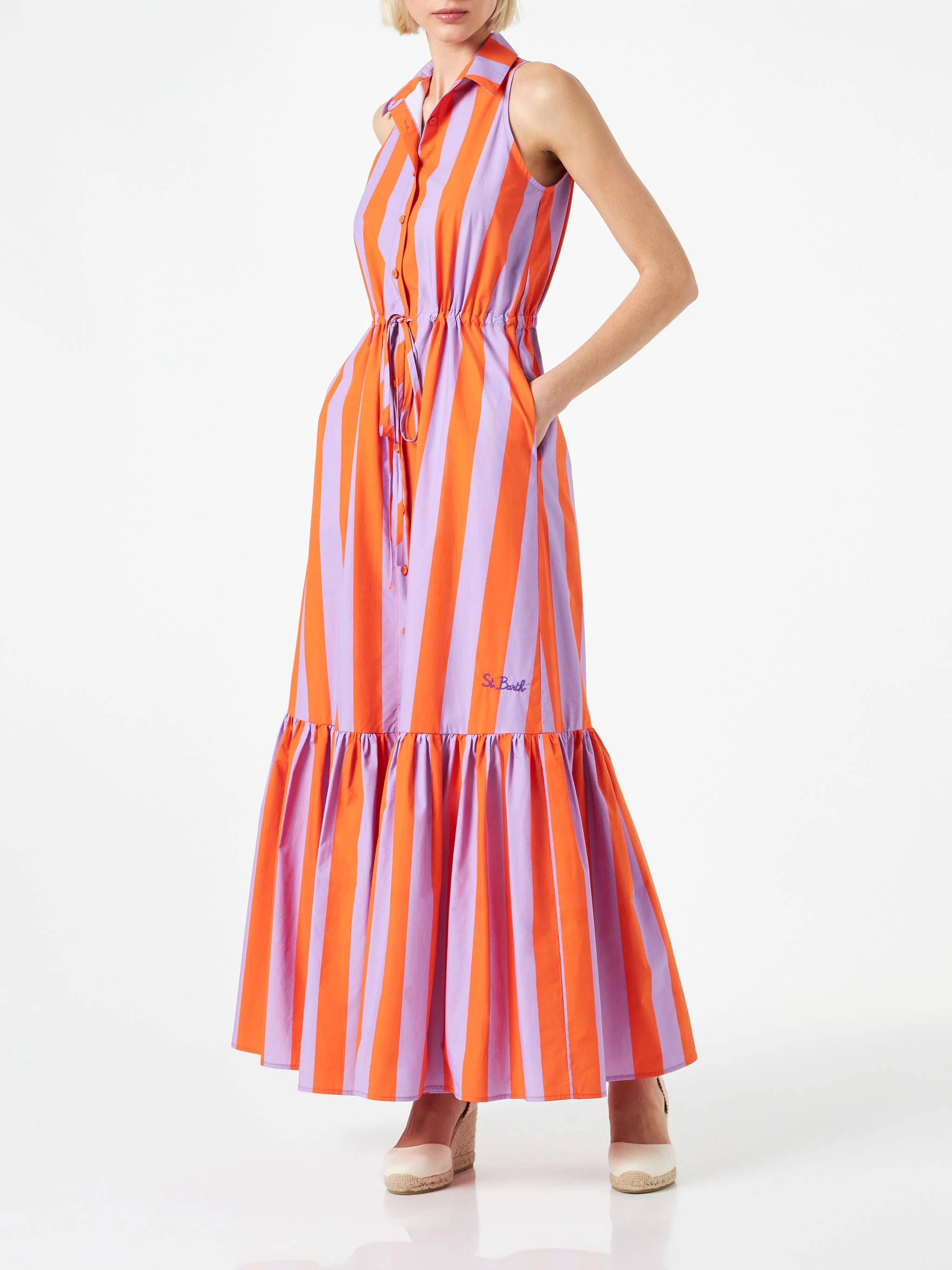 Ida cotton long dress with striped print