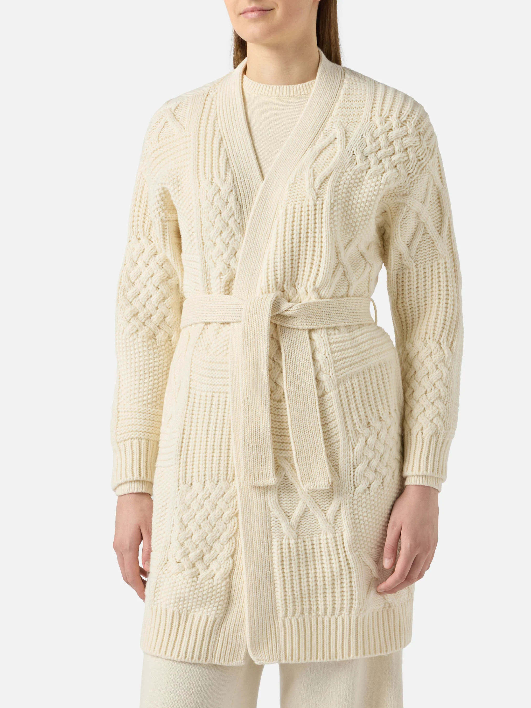 Maxi cardigan Daba with embroidery and belt