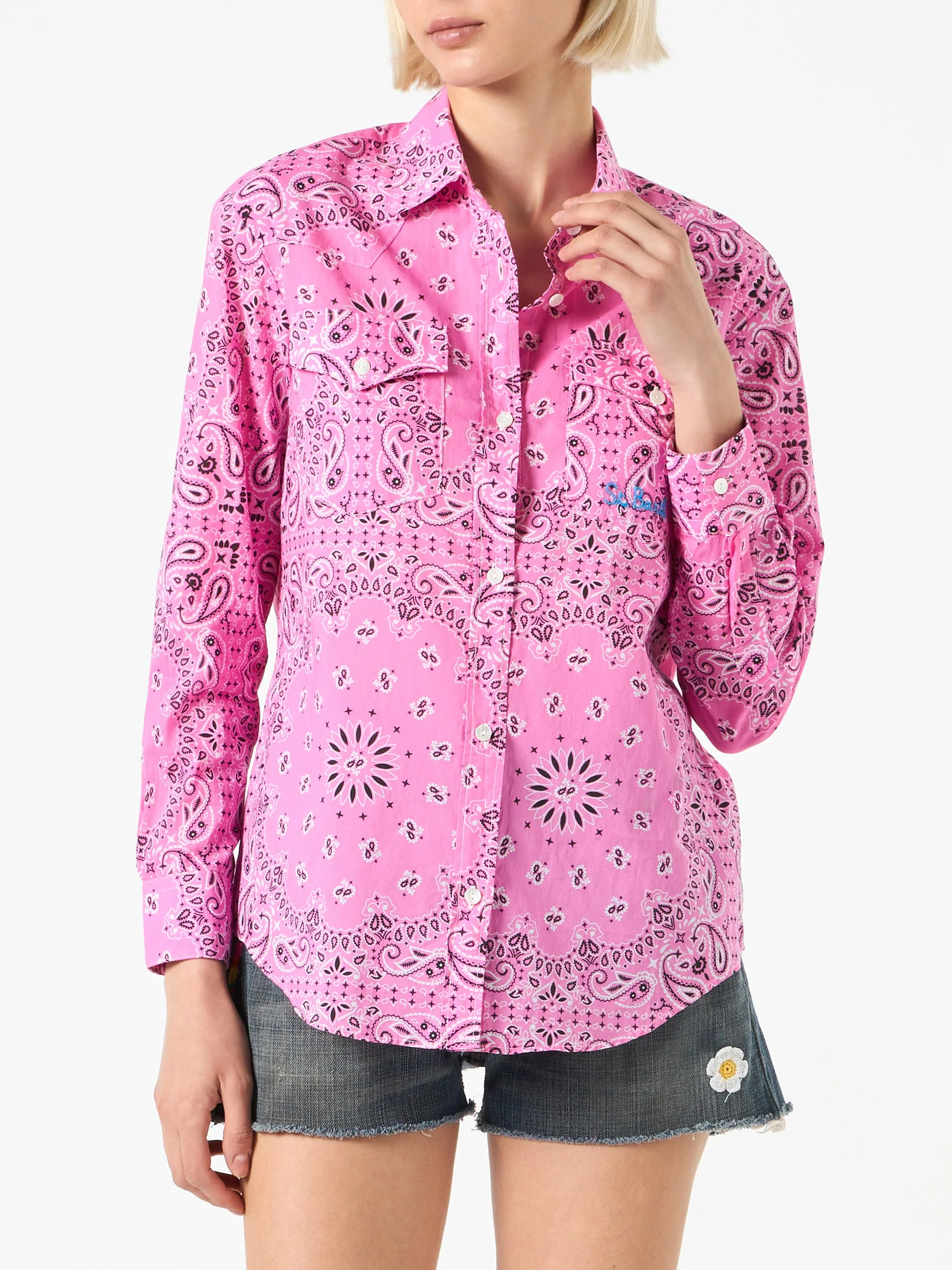 Amaya pink bandana print western shirt