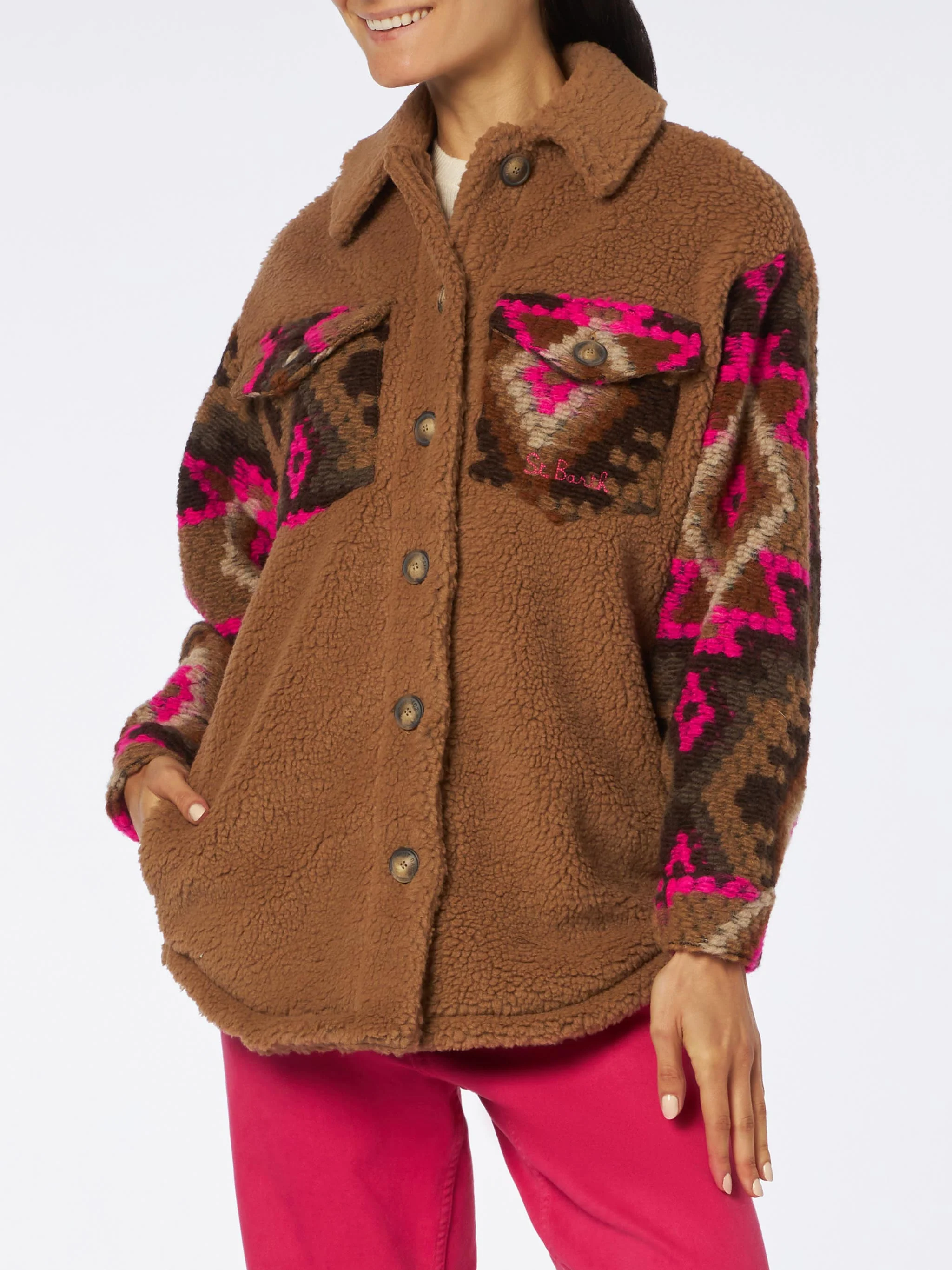 Elys sherpa overshirt with ethnic print