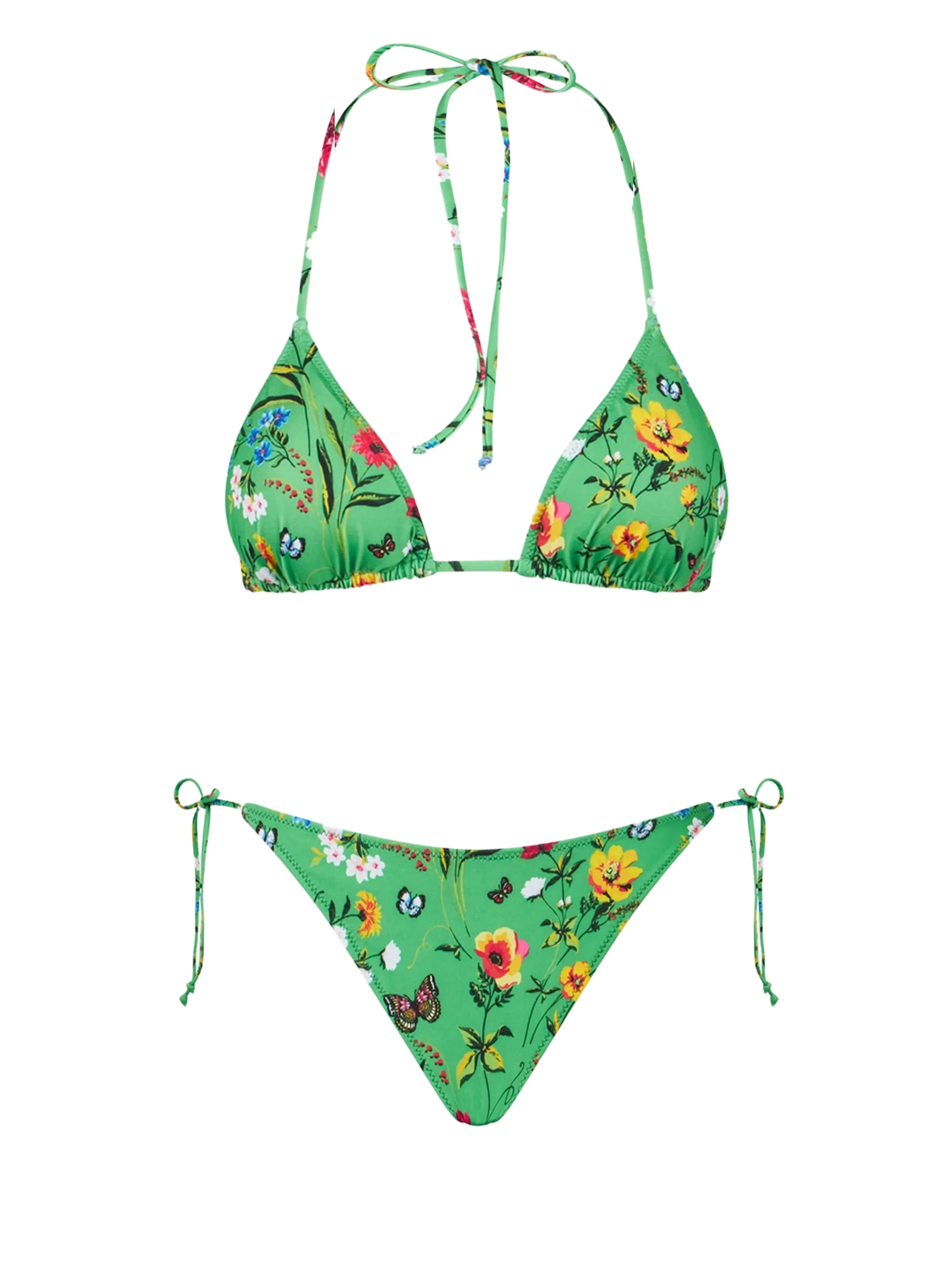 Leah Virgo green and pink floral triangle bikini