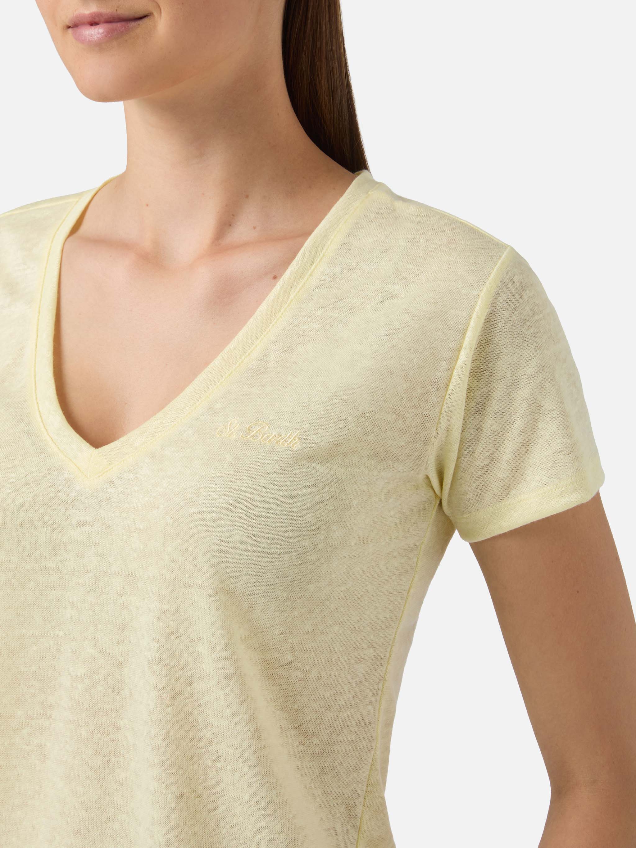 Yellow linen Eloise T-shirt with embroidered logo - Image 2