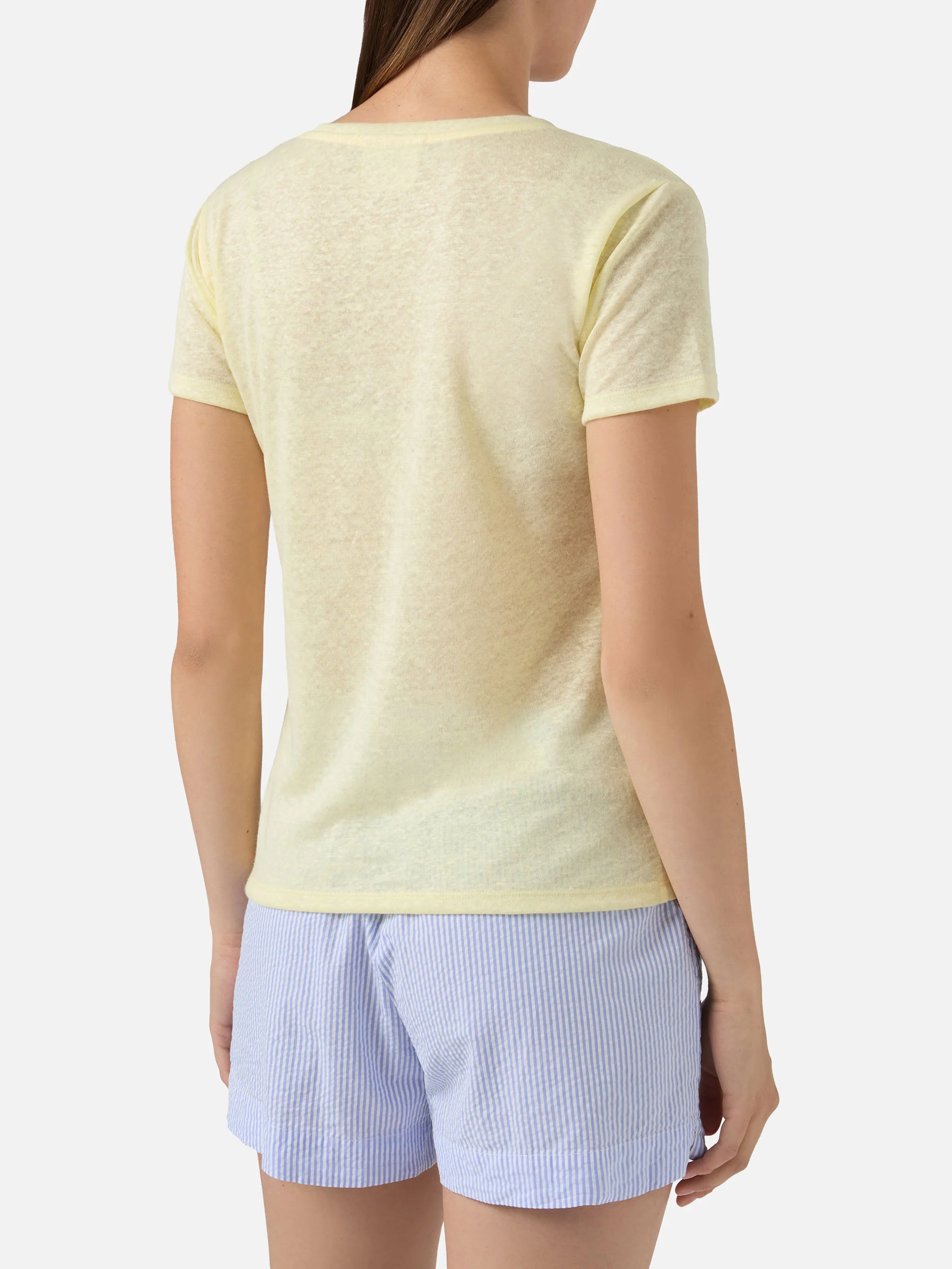 Yellow linen Eloise T-shirt with embroidered logo - Image 3